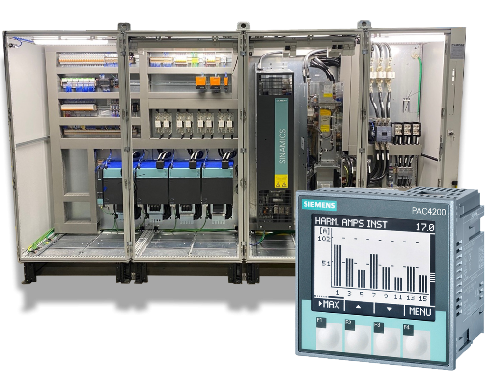 Linear Automation electrical panel with a Siemens power condition monitor.