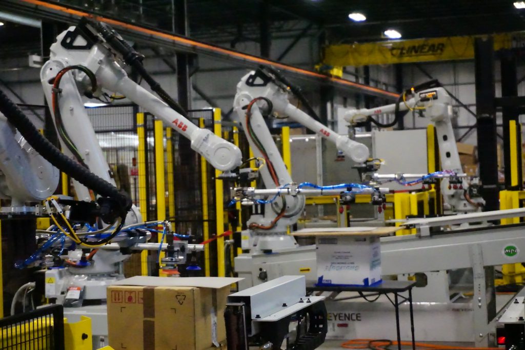 Four ABB Robots are in line at the Linear Automation manufacturing facility.